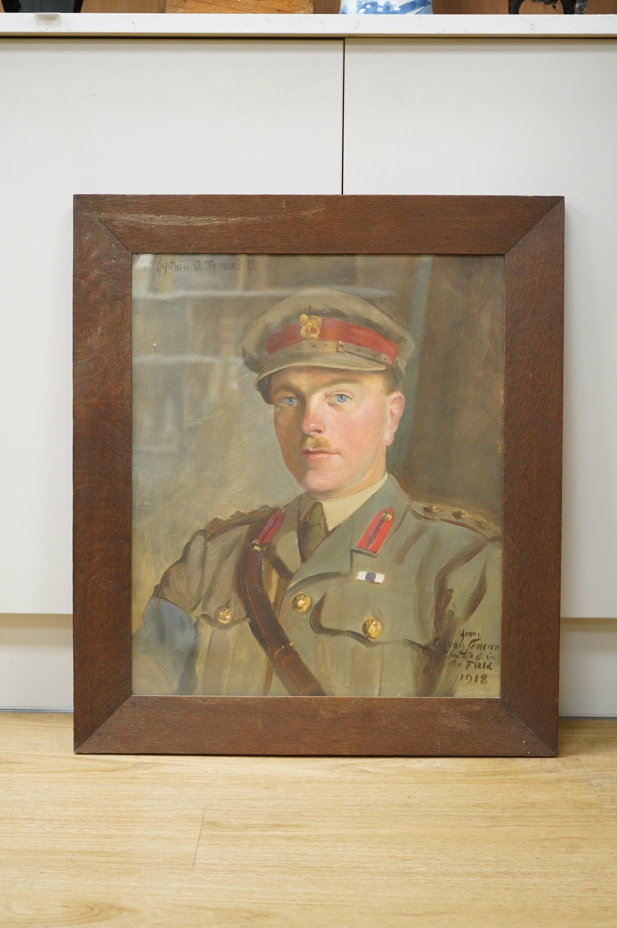 Early 20th century School, Portrait of Captain A. Trousdell, inscribed 'painted in Arras in the field 1918'. oil on canvas, 54 x 44cm